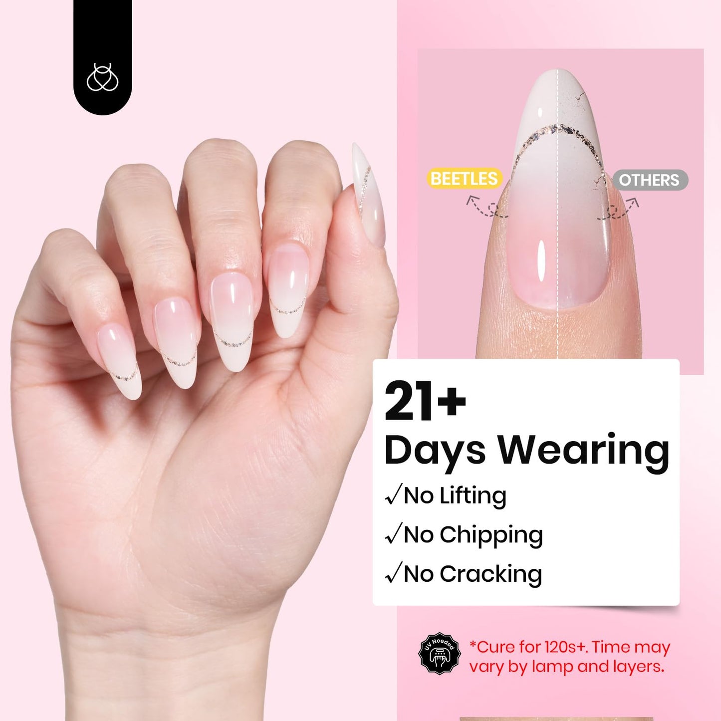 Beetles Hema Free Hard Gel for Nails,2.12 oz 9 in 1 Hard Gel for Nail Extension & Strengthening Broken Nail Repair with Flat Brush 100 Pcs Nail Forms UV LED Lamp Cured Salon Nail Technicians Women
