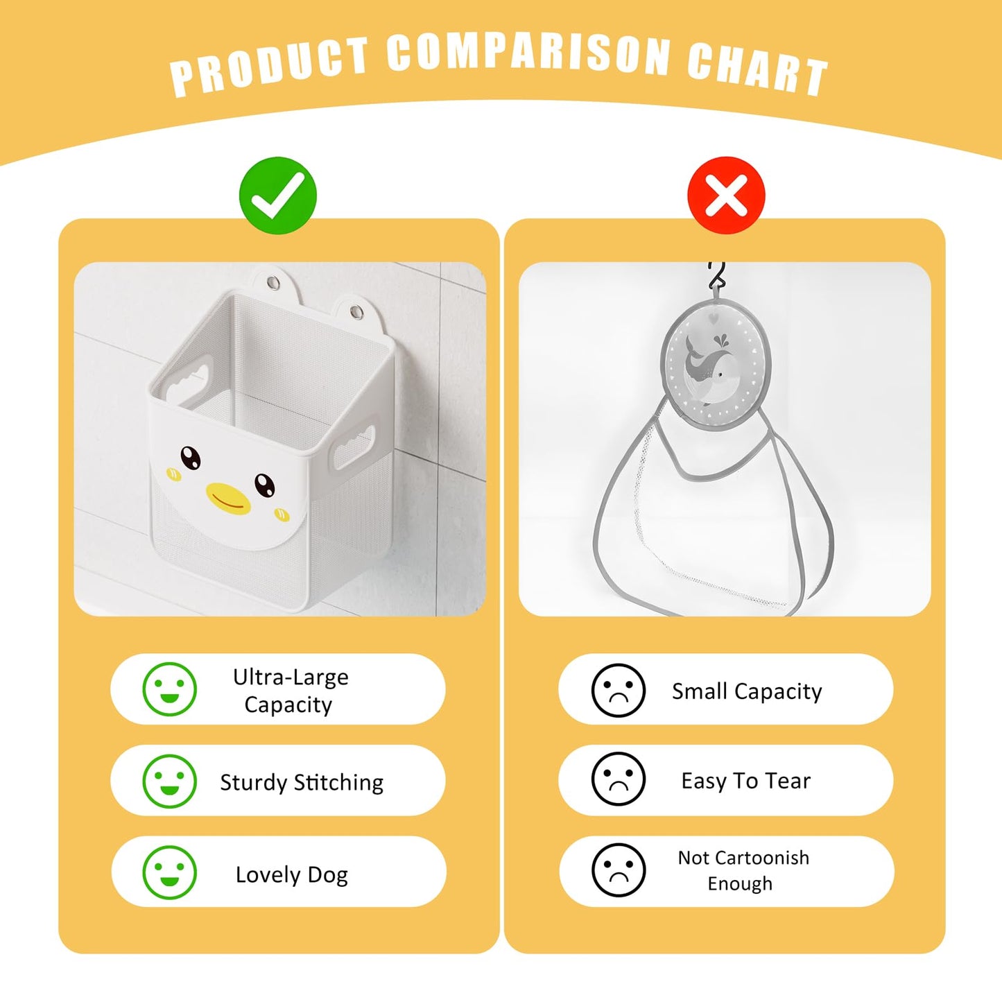 Ligereza Quick Fetch Way Bath Toy Storage, Cute Mesh Bath Toy Organizer, Large Capacity and Large Opening Baby Bathtub Toy Holder for Tub, Multipurpose Mesh Shower Bag (White)