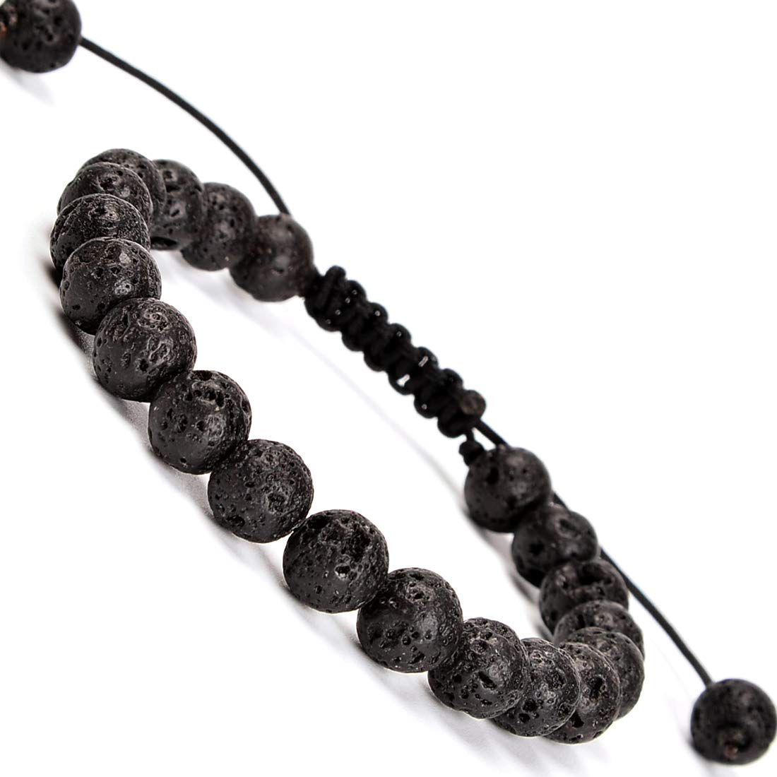 MASSIVE BEADS Natural Earth Lava Rock 8mm Braided Macrame Bracelet Gemstone Gifts(Black Lave, 8mm)