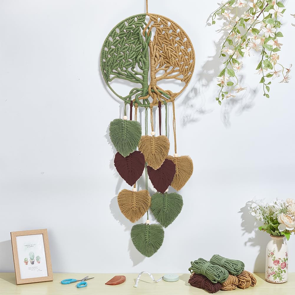 ACRNIGHEET DIY Macrame Kit for Adults Beginners Handmade Leaves Tree of Life DIY Boho Macrame Wall Hanging Ornaments with Macrame Supplies Wall Hanging Kit for Home Decor Craft Gifts(Coffee Series)