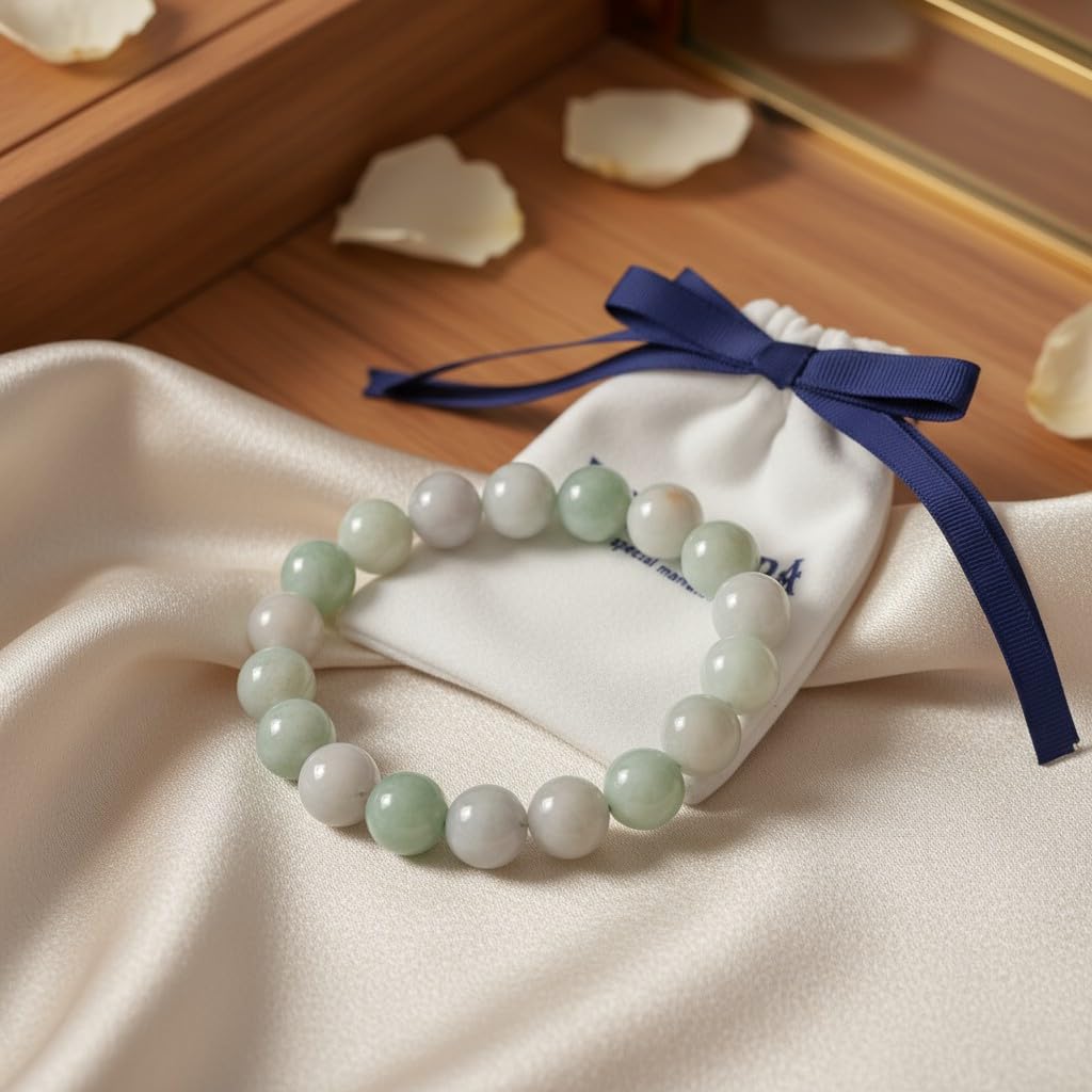 The Vida Handmade AAA+ Quality Crystal Stretch Elastic Bracelet - Nature Gemstone - Jewelry Gift - Holiday Gift - For Women & Men (Jade from Burma)