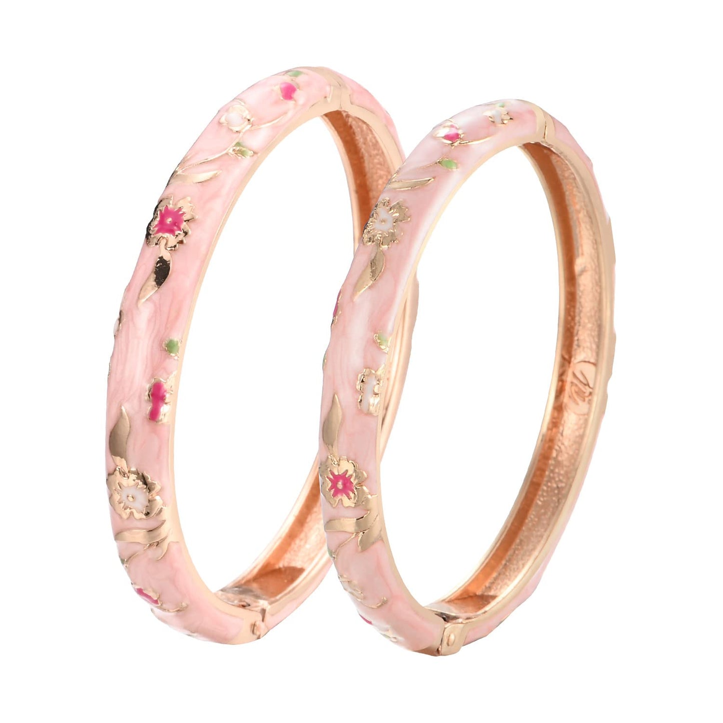 UJOY Designer Indian Style Cloisonne Bracelets 2.4'' Openable Cuff Enameled Bangles Set Jewelry Gift for Women Packed in Box 55A111-55B31 Pink