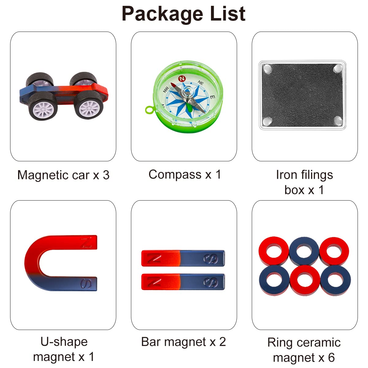 Science Magnet Kits for Kids: Educational Magnet Science Projects Experiment Tools Physics Lab Kits Includes Bar/Ring/Horseshoe/Compass/Iron Powder