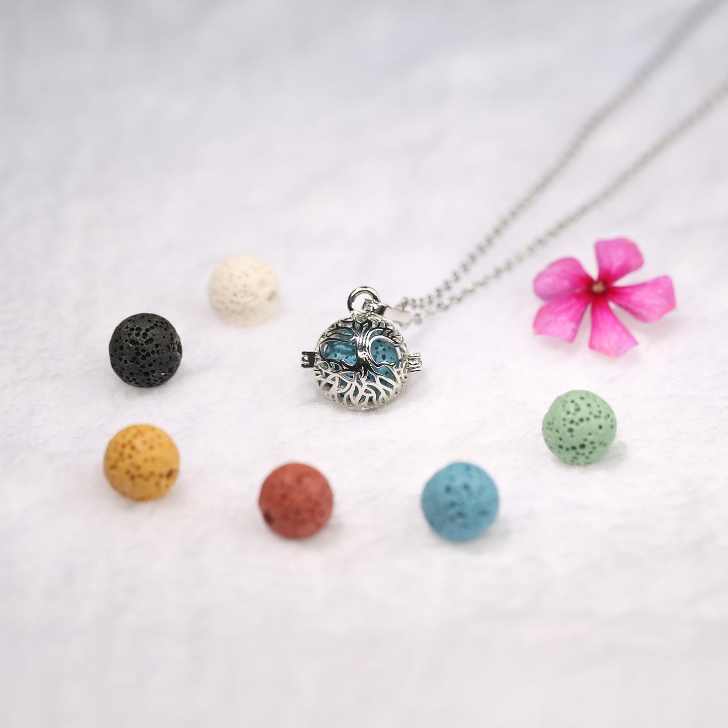 2 PCS Aromatherapy Essential Oil Diffuser Necklace Hollow Ball and Small Heart Shape Colored Lava Stone Pendant Necklace for Women…
