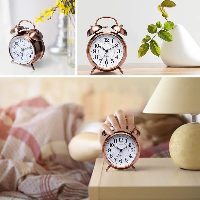 Peakeep Retro 4.5 inches Battery Operated Twin Bell Loud Alarm Clock | for Heavy Sleepers Adults, Old Fashioned Back to 80?€?s for Bedroom Desk Living Room Kids' Room Decoration (In-Bronze)
