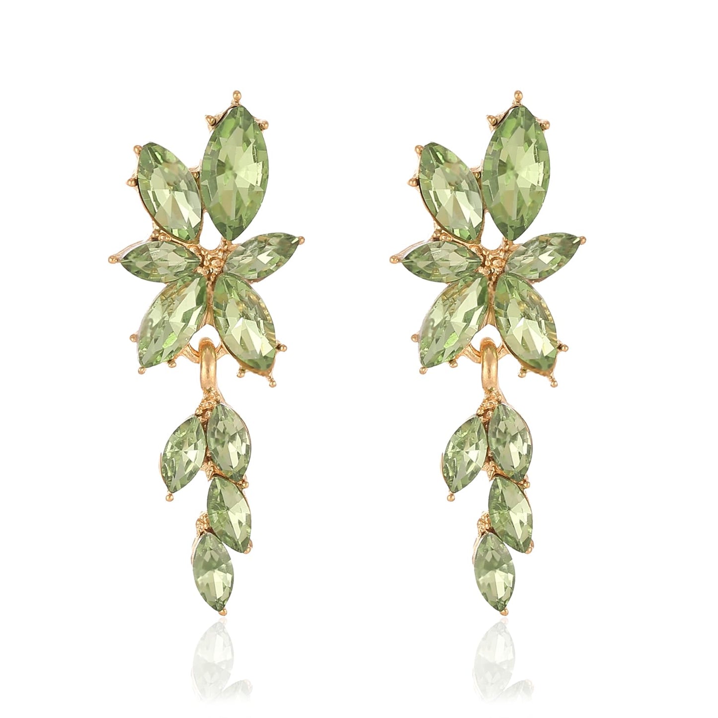ATIMIGO Elegant Light Green Rhinestine Dangle Earrings Cluster Crystal Wedding Bridal Earrings for Brides Bridemaids Formal Prom Summer Drop Earrings for Women