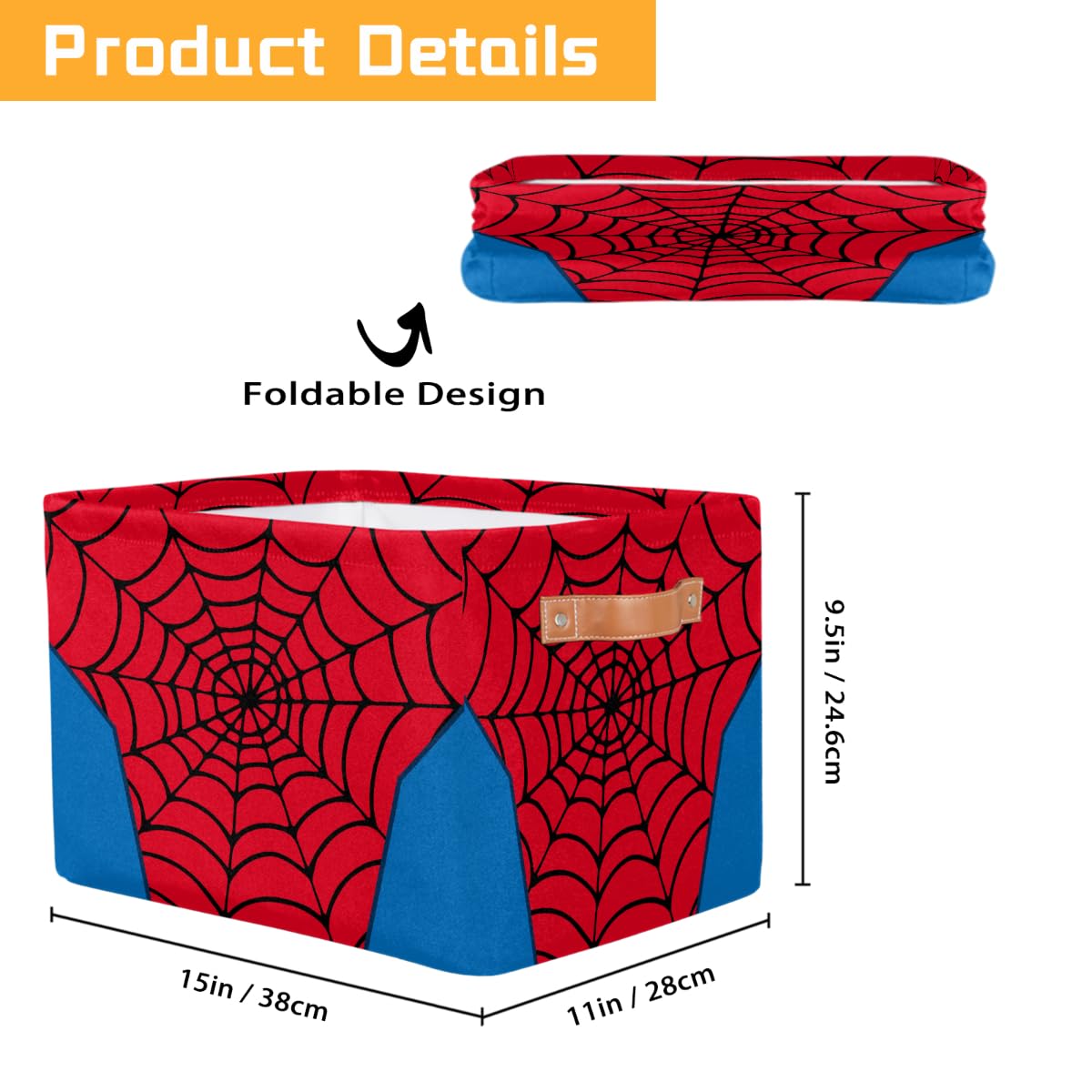 Rectangle Storage Basket with Handles, Cube Organizer Bins for Shelves Collapsible Toys Storage Box Clothes Baskets for Nursery Home Kids Room(Spider Web)