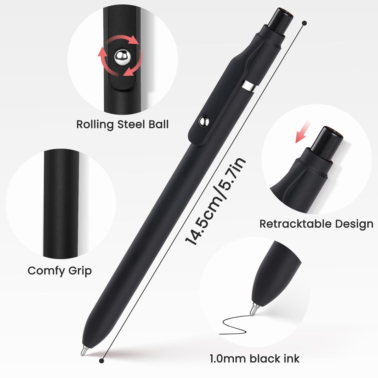 Sooez 40 Pack Bulk Pens Ballpoint, Black Ink Pens for Smooth Writing, Quick Dry Ball Point Pens Black, Medium Point 1.0mm Fidget Pens for Journaling, Office Supplies for Nurse Server, Note Taking
