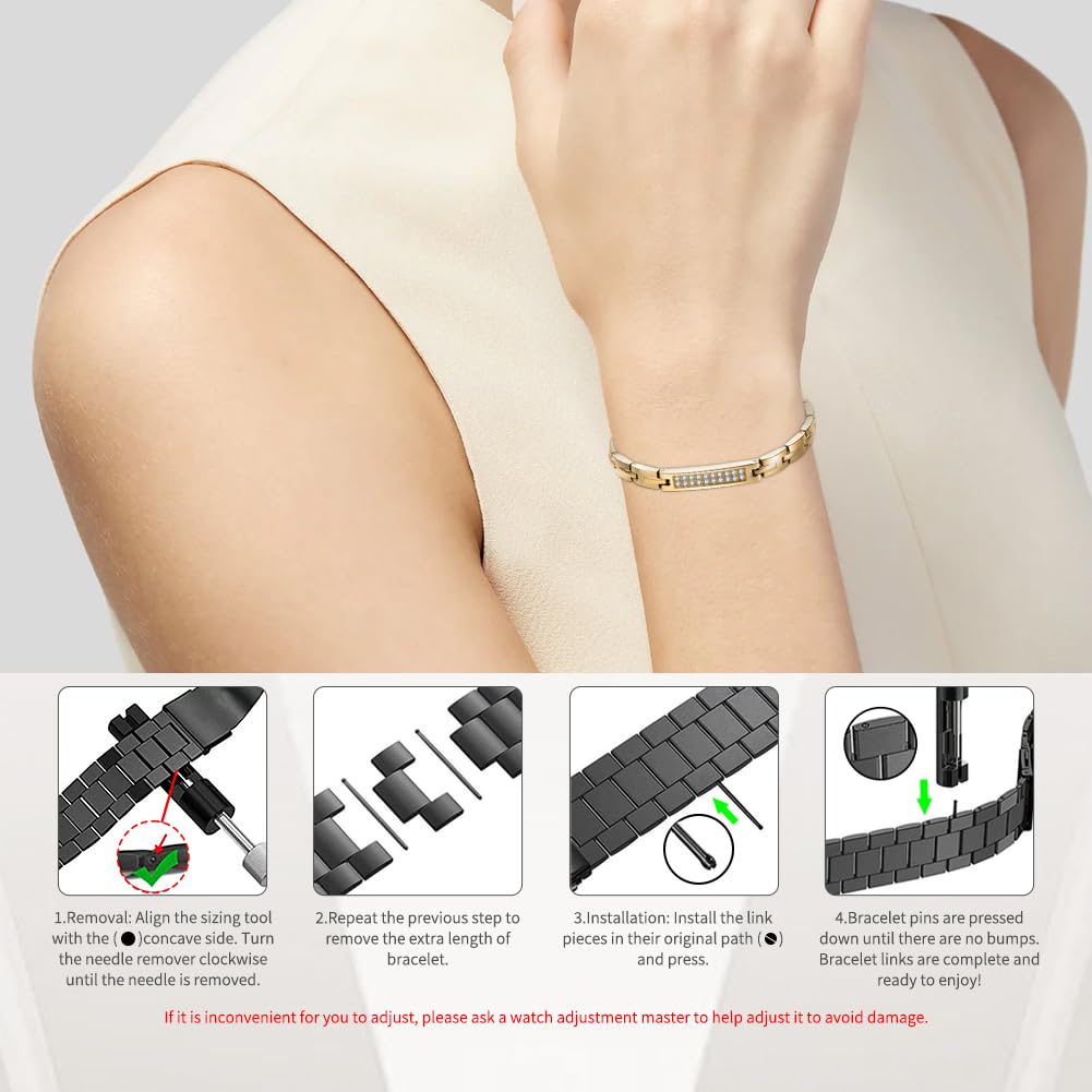 QIAOZILI Ultra Strength Magnetic Bracelet for Women, Stainless Steel Lymphatic Drainage, Magnetic Therapy, Adjustable Size, Gold