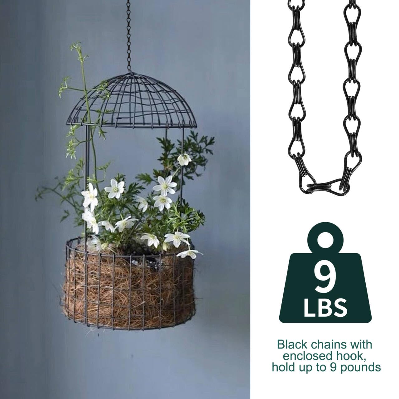 Urkupoo 6PCS Hanging Chains with S Hooks, 24.2IN Long Chains with Clips, Adjustable Black Metal Chains Hanger for Plant, Sign, Bird Feeder, Wind Chime