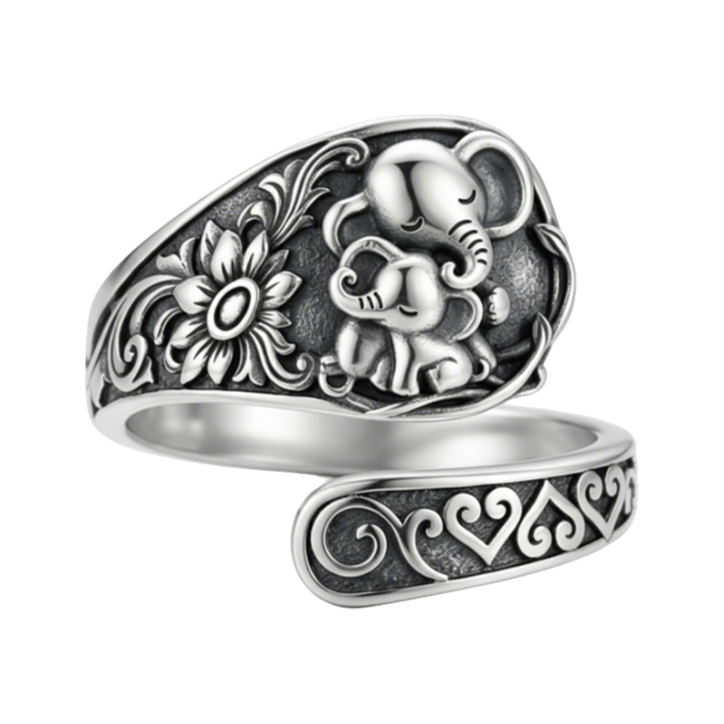 Midari Elephant Ring 925 Sterling Silve Mother Daughter Open Love Spoon Ring Finger Engraved Adjustable Mother Open Spoon Thumb Rings Mom Jewelry for Women Men