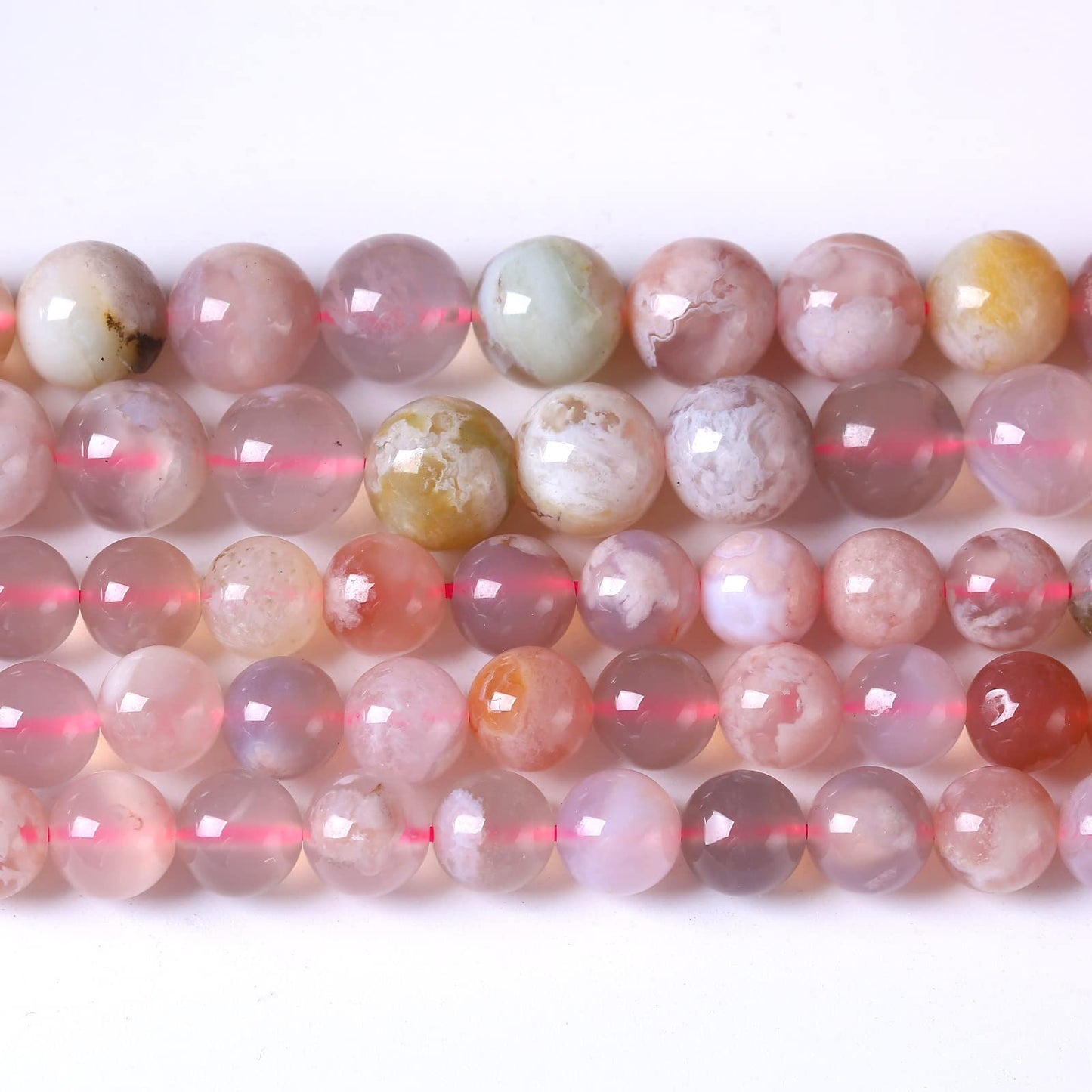 36pcs 10mm Natural Sakura Agate Stone Beads for Jewelry Making Round Loose Stone Beads DIY Bracelet Necklace Earrings 15" (Sakura Agates, 10mm)
