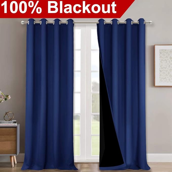 NICETOWN 100% Blackout Blinds, Set of 2, 46" x 102", Royal Blue, Laundry Room Decor Window Treatment Curtains for Large Patio Sliding Door, Thermal Insulated Curtains for Bedroom