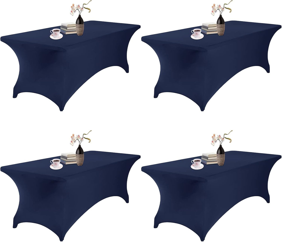 4Pack Spandex Waterproof Table Covers 8ft，Spandex 8ft Waterproof Table Cover for Party,Wedding, Banquet, and Events(Navy)