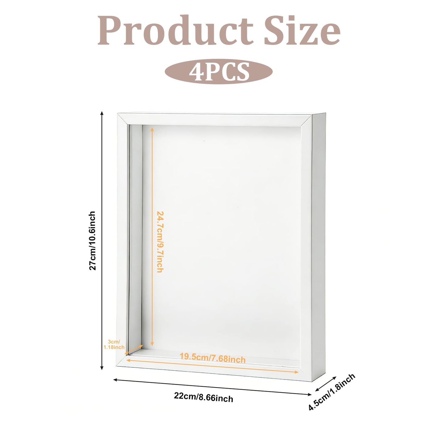 HANLANXUE 4 Pack 8 x 10 Shadow Box Frame, Shadow Boxes Display Cases 3D Wood Deep Shadowbox for Photos, Dried Flowers, Handicrafts Picture Frames for Wall Tabletop(White)