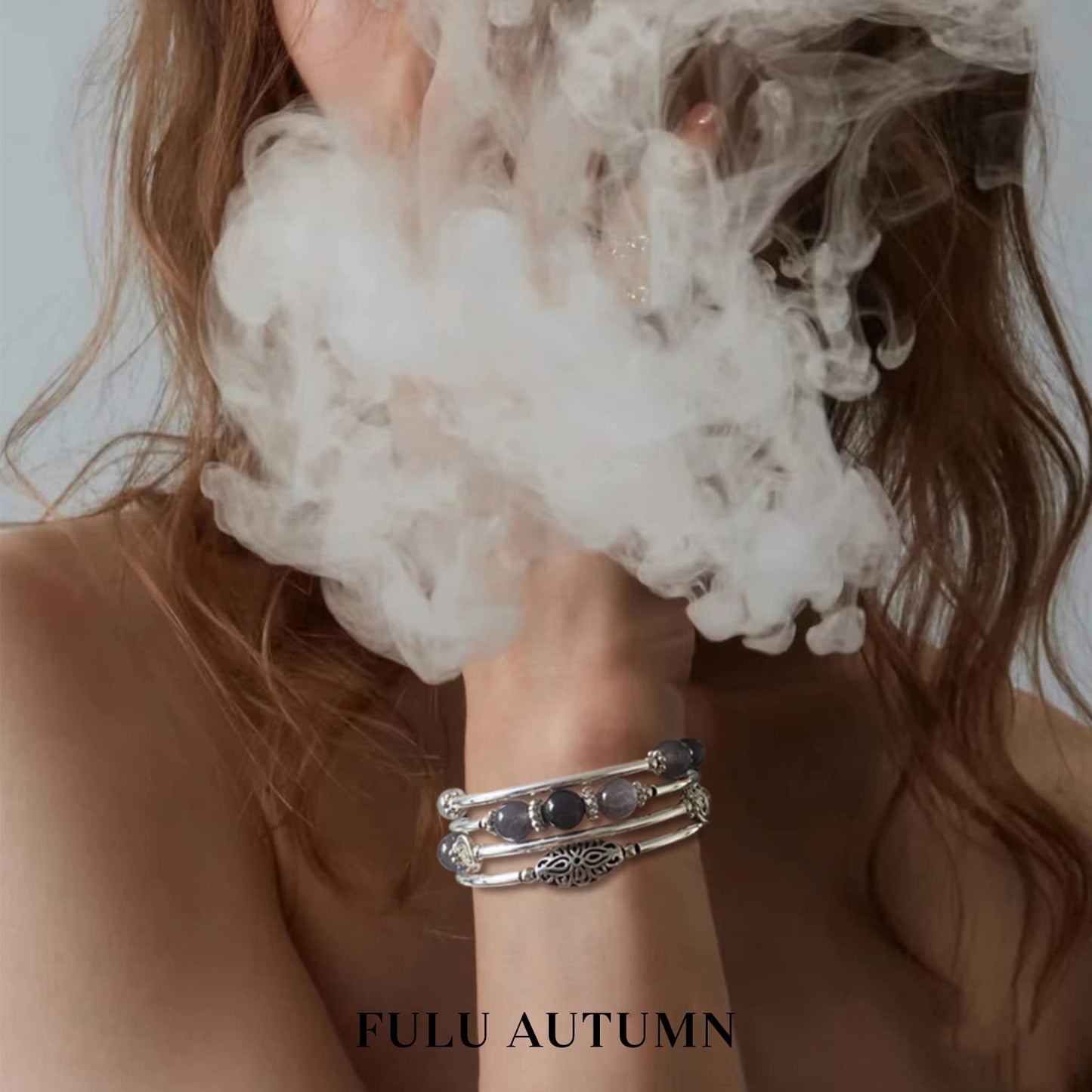 FULU AUTUMN Stackable Beaded Bracelets for Women Boho Wrap Silver Bracelet Layered Fashion Jewelry Gifts for Her(17-Grey)