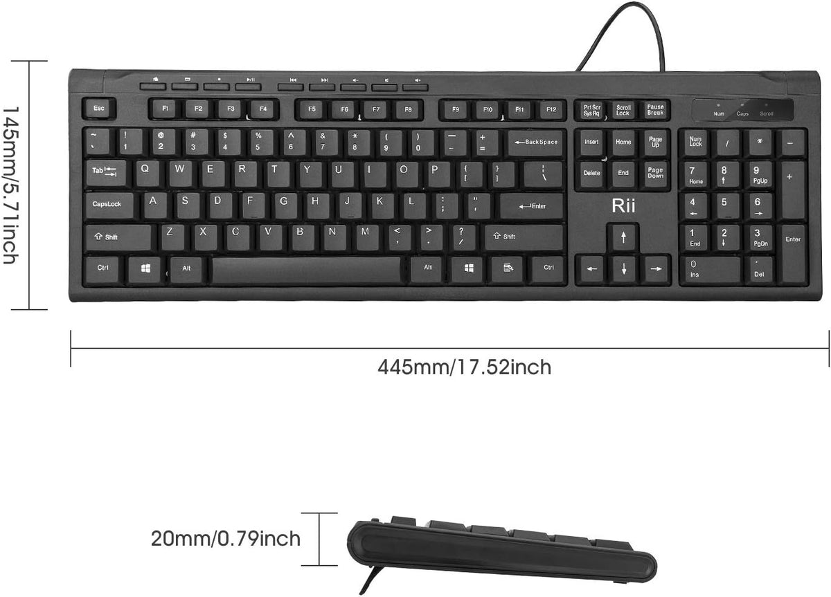 Rii RK907 Ultra-Slim Compact USB Wired Keyboard for Mac and PC,Windows 10/8 / 7 / Vista/XP (Black) (2PCS)
