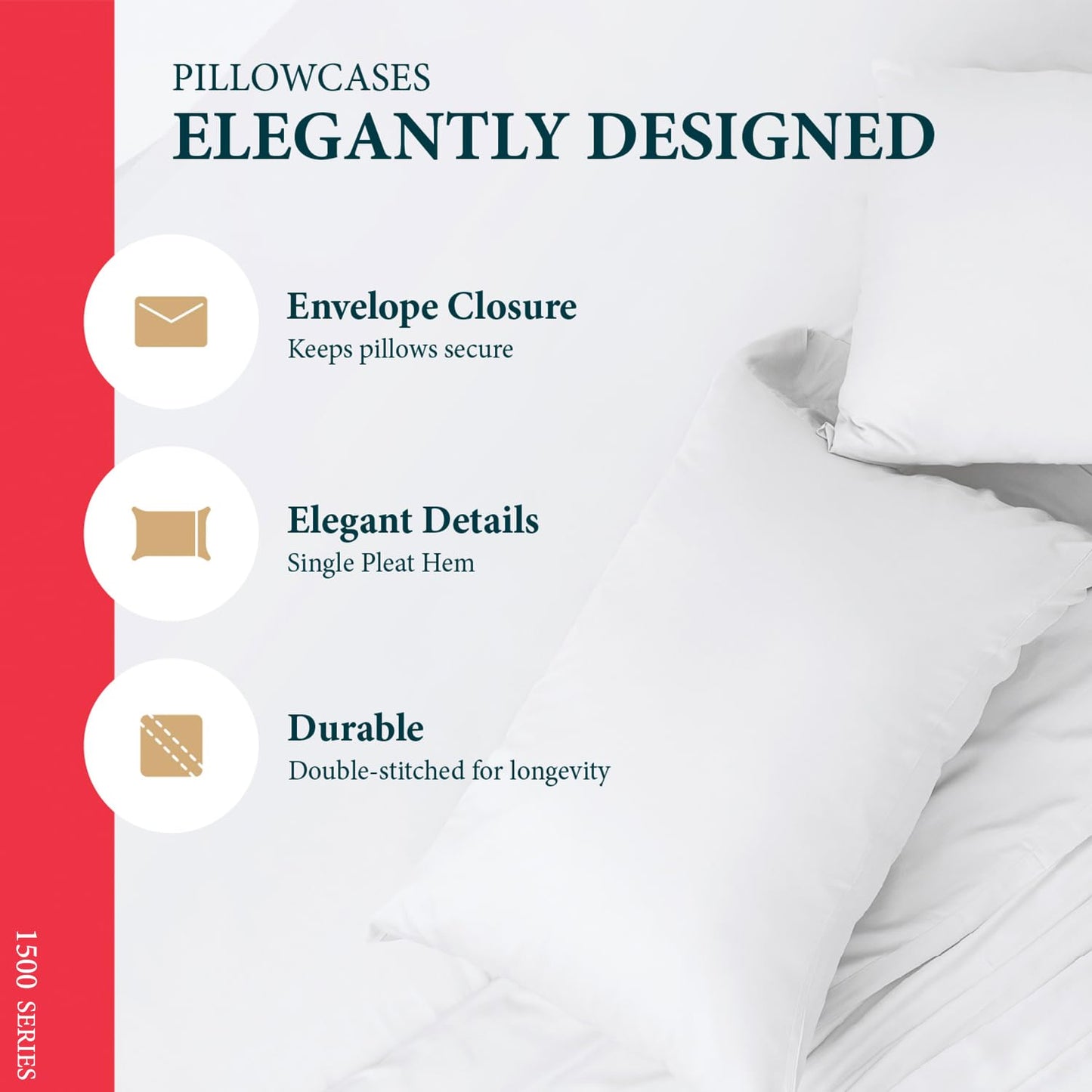 Ashton Sheets 100% Egyptian Cotton Queen Pillow Cases Set of 2 - Luxury 1500 Series Prestige Collection Damask Pillow Cases (Silver Stripe), Silky Soft, Breathable & Cooling Striped Sateen Pillowcases