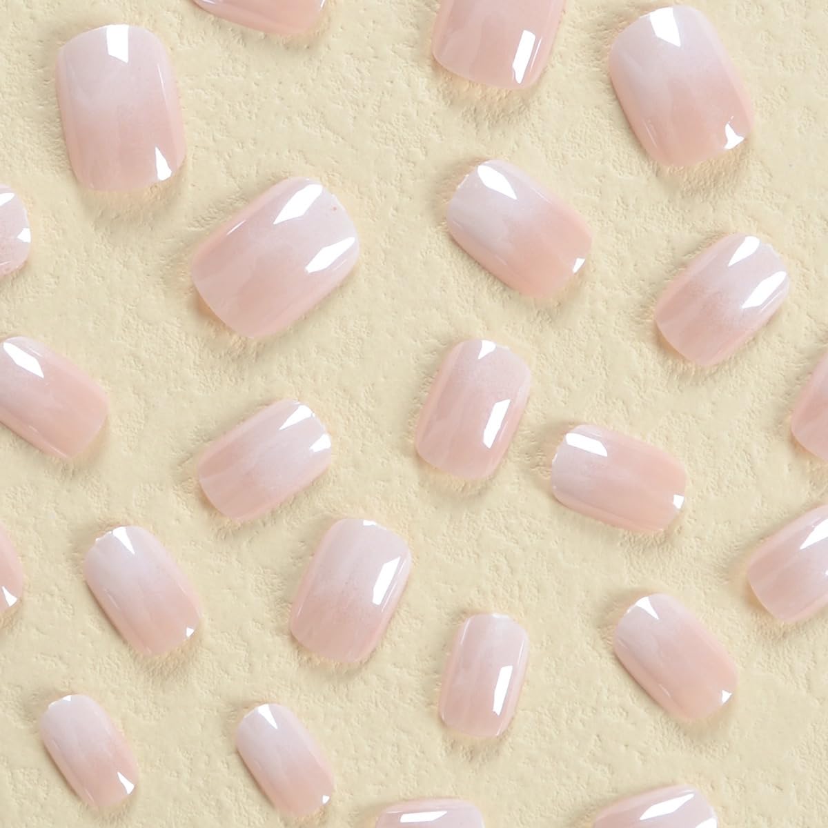 Short Press on Nails Square - Chrome White Fake Nails with Ombre Design - Solid Color Glossy Full Cover Stick on Nails for Women Manicure 24 Pcs