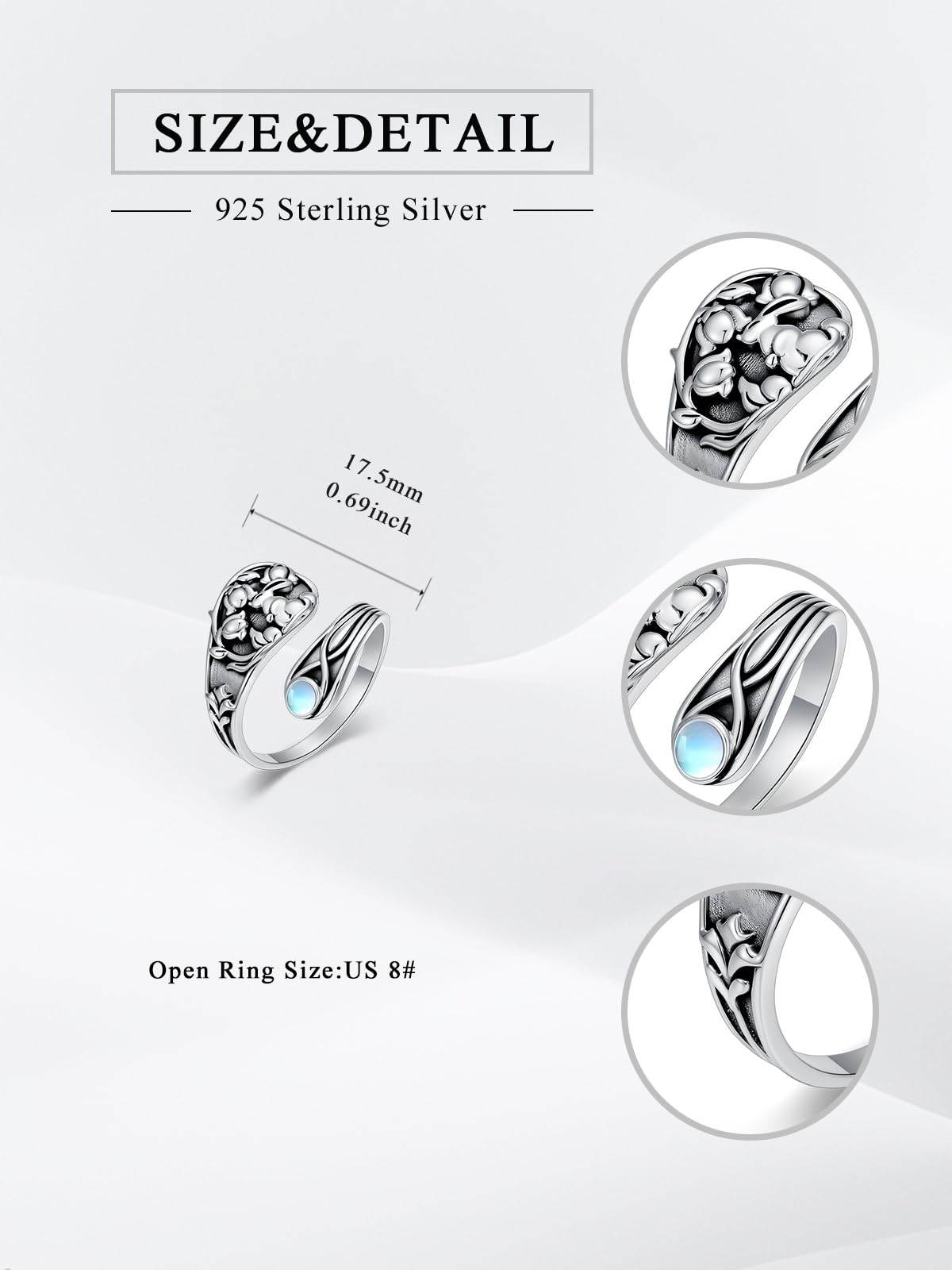 Midari Easter Bunny Spoon Rings for Women 925 Sterling Silver Cute Bunny Adjustable Rabbit Moonstone Rings Abalone Open Spoon Thumb Rings Bunny Jewelry for Women Men Birthday Easter Gifts
