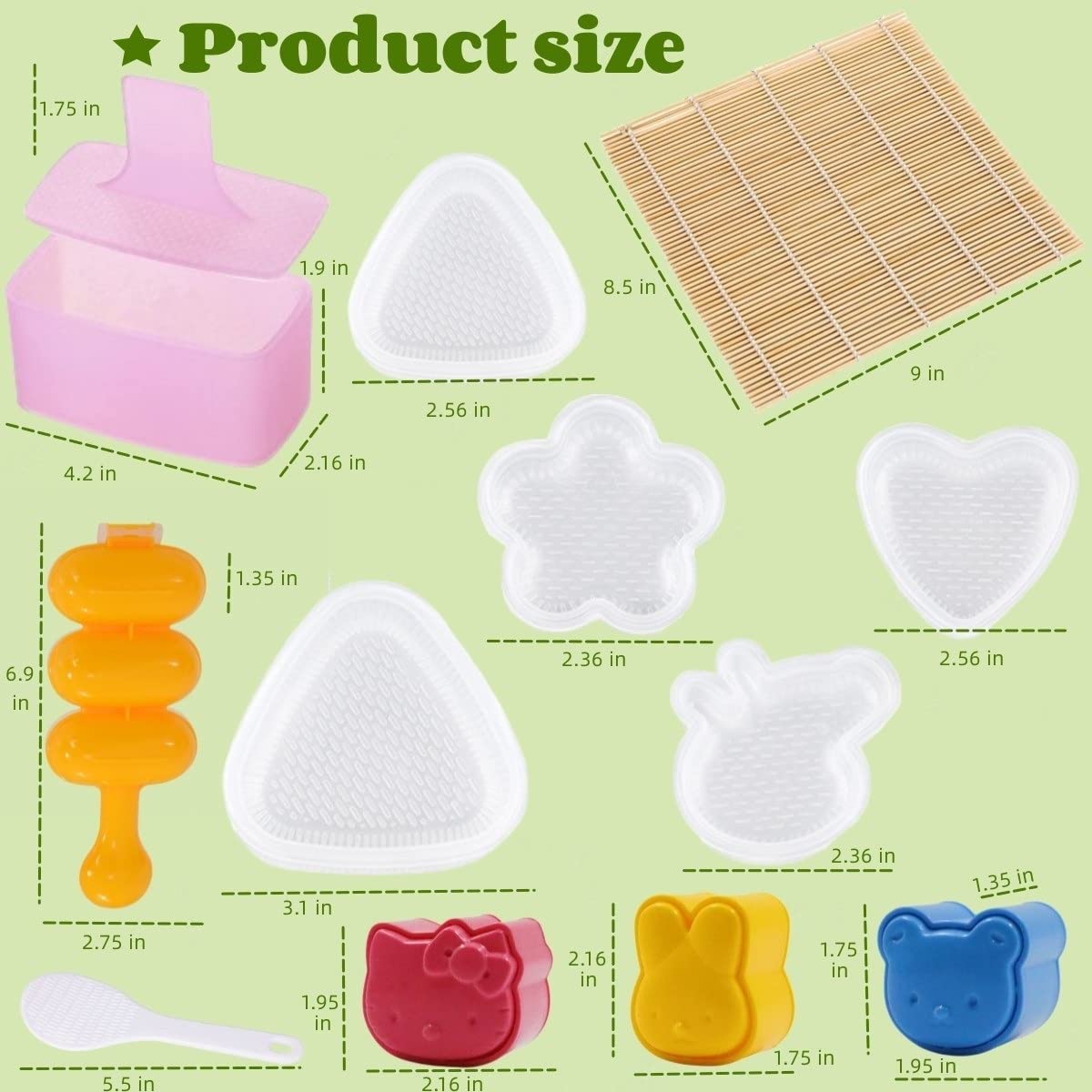 Gpurplebud Onigiri Mold Set - 13pcs Spam Musubi Maker Press Rice Ball Mold Sushi Rolling Mat Sushi Making Kit for Lunch Bento and Home DIY
