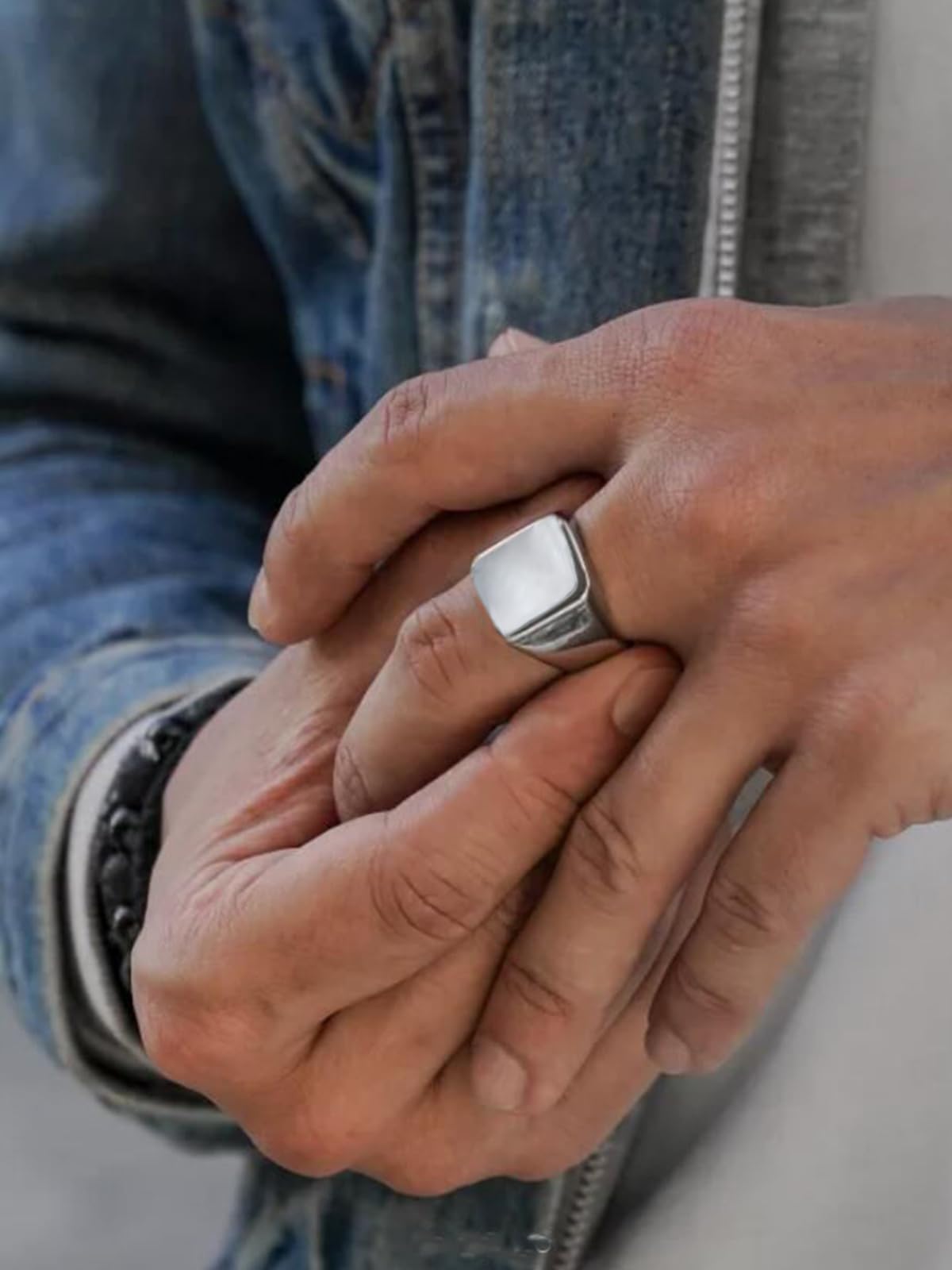 ChainsHouse Signet Rings Stainless Steel Biker Ring for Men Women, Solid Polished Statement Hip Hop Thumb Ring, Gift for Dad, Size 7
