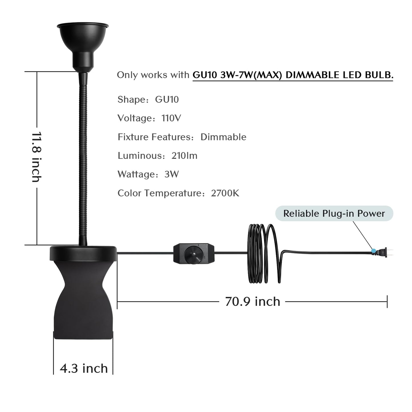 Solfres Patented Innovative Design Headboard Reading Light. No Drilling Golden Book Light for Bedtime Reading. Dimmable LED Book Reading Lamp with Bulb. Movable & Flexible, Black