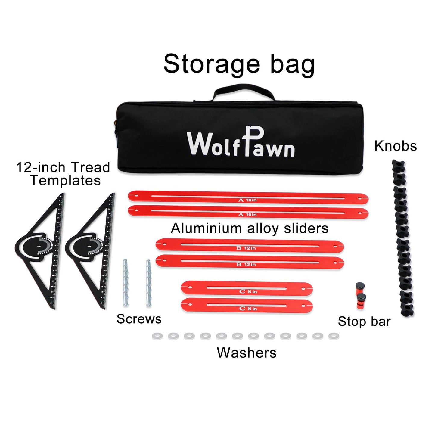 WolfPawn Stair Tread Template Tool,8-72 Inches Aluminum Alloy Stair Measuring Tool,Adjustable Length Stair Tread Tool for Measuring & Scribe,Compatible with Most Layout Projects for Home Wood Working