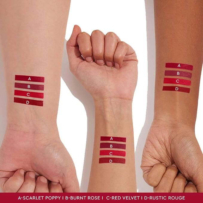 KIRO Four Play Non-Stop Airy Matte Liquid Lip Stack – Dominant Red | 4 Nude Lipstick Shades | Long-Lasting, Transfer-Proof, Hydrating, Lightweight | Infused with Avocado & Apricot Oils | 6ml
