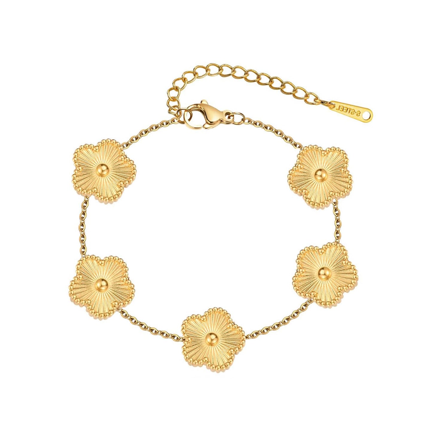 Eclatienne Four Leaf Clover Bracelet for Women – 18K Gold Plated Stainless Steel Lucky Bracelet, Adjustable 4 Leaf Charm Jewelry Gift (Gold)