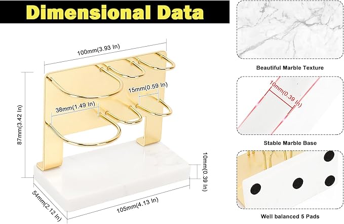 Toothbrush Holder for Bathroom Counter, Metal Toothbrush and Toothpaste Holder Stand with Marble Base for Bath Organizer Countertop, 3 Slots (Gold)