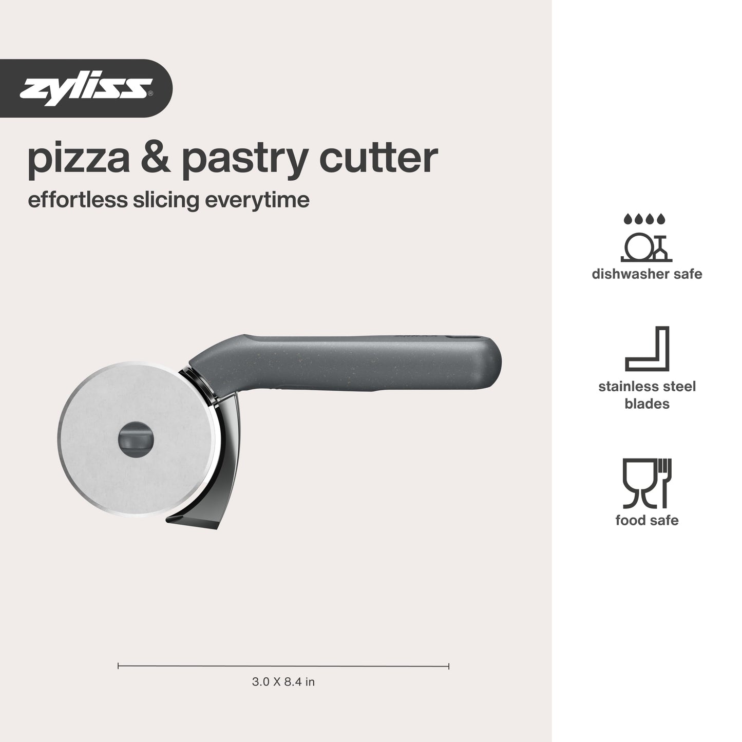 Zyliss Pizza Cutter with Removable Wheel - Stainless Steel Blade - Kitchen Tool and Gadget for Right- and Left-Handed Use - Dishwasher Safe - New Sharp Edge Pizza Cutter