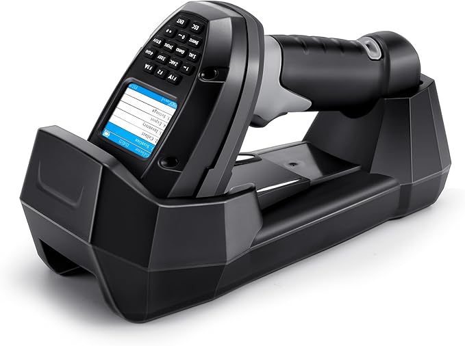 1D 2D Wireless Barcode Scanner, Onewscan Portable Inventory Scanner with Charging Base Data Collector Barcode Reader Data Terminal 2.4G Wireless & USB Connection Bar Code Scanners with 2" LCD Screen