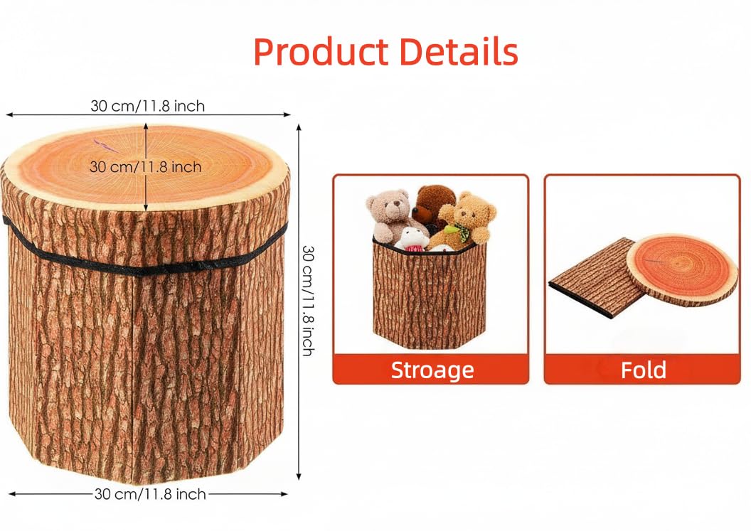 KwongKwongRom Tree Stump Storage Stool,Multifunctional Toy Storage Box,Tree Stump Stool, Forest Decor,Tree Stump Stool