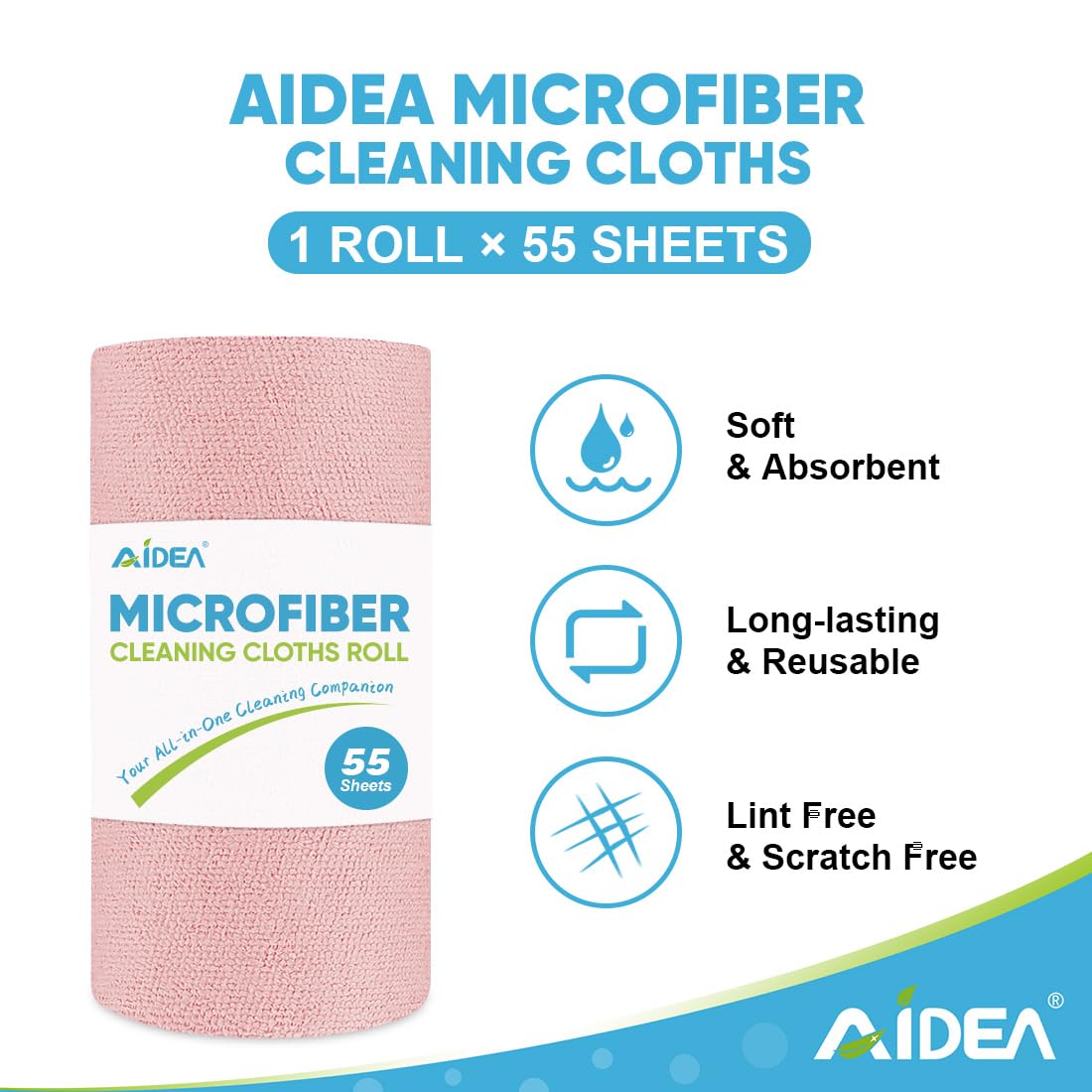 AIDEA Microfiber Cleaning Cloth Roll 165 Sheets(3 Roll), Tear Away Microfiber Towels, Reusable Paper Towels, Washable Shop Rags, Scratch Free, Absorbent Dish Rags for Car, Home, Shop, 11" x 9"