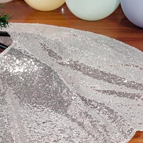 AMZLOKAE Silver Tree Skirt - 48 Inch Sequin Xmas & Halloween Tree Skirt - Sparkle Holiday Decorations