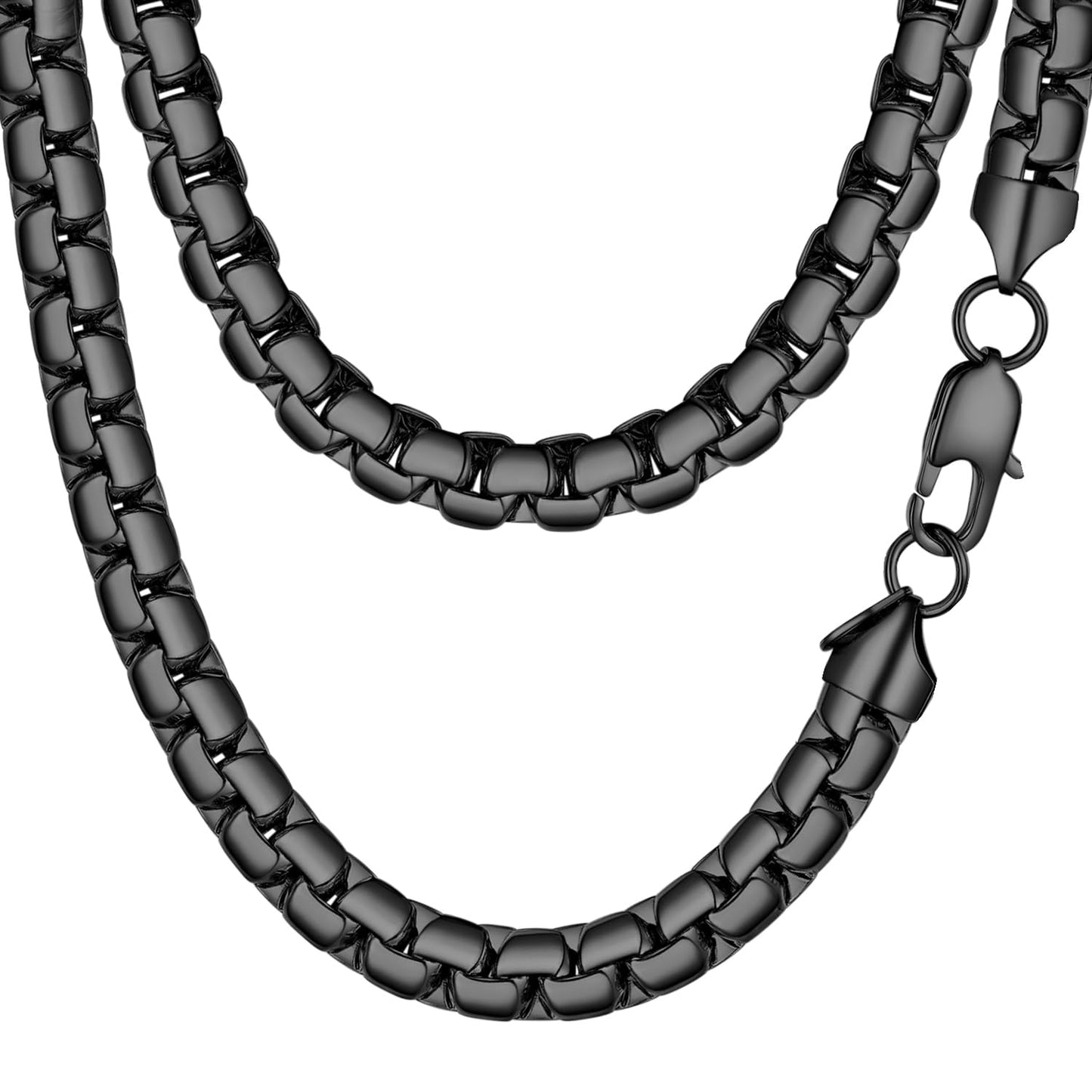 PROSTEEL Black Chain Stainless Steel Necklace Anti-Discoloration 8mm Chunky Flat Box Necklace for Mens Jewelry