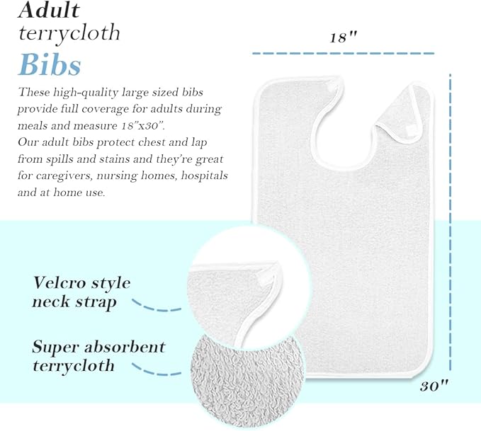 Avalon Towels Adult Bibs for Women 100% Cotton Bib for Adults for Eating - Terry Cloth Adult Bibs for Men Clothing Protectors