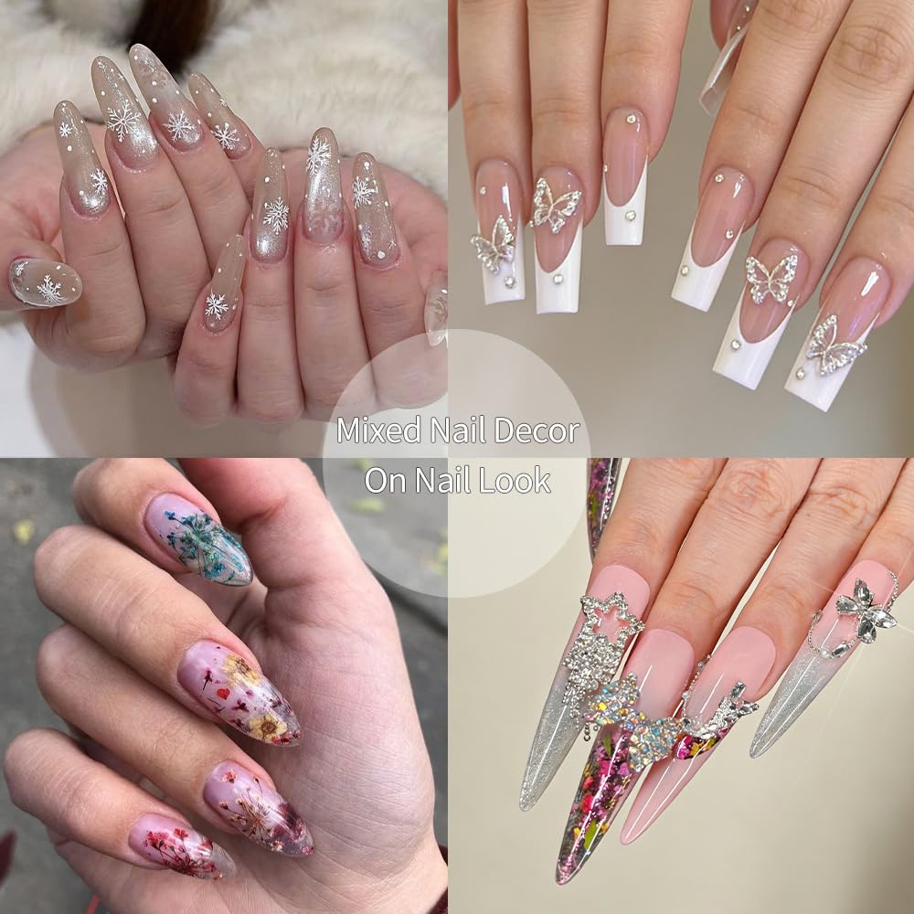 3D Nail Charms and Gems Cute Rhinestones Y2K for Nails Nesign Junk Case Charms Jewels for Nail Art Decorations (Silver Starlight)