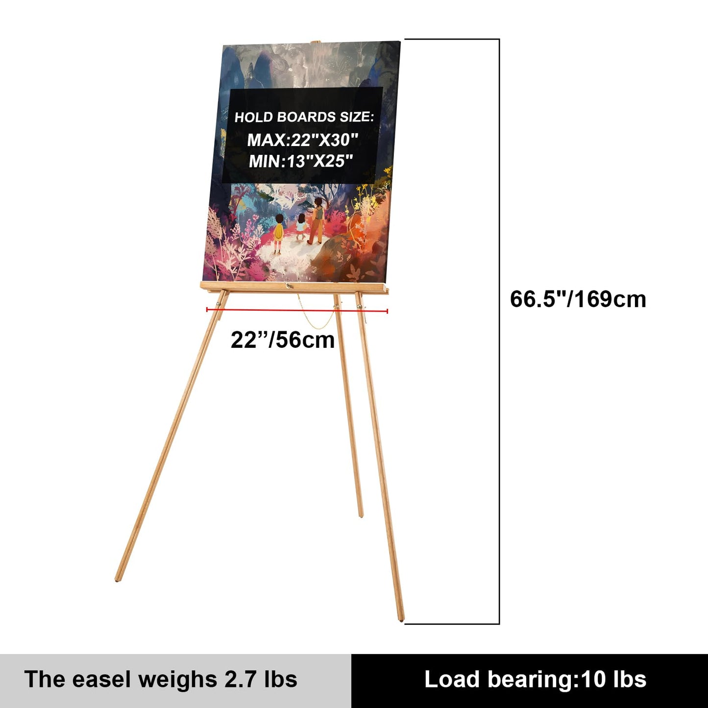 Falling in Art 65" A-Frame Tripod Easel Stand, Wooden Display Easel with Adjustable Canvas Holder, Floor Easel for Wedding Signs, Posters, Paintings, Artwork(Natural)
