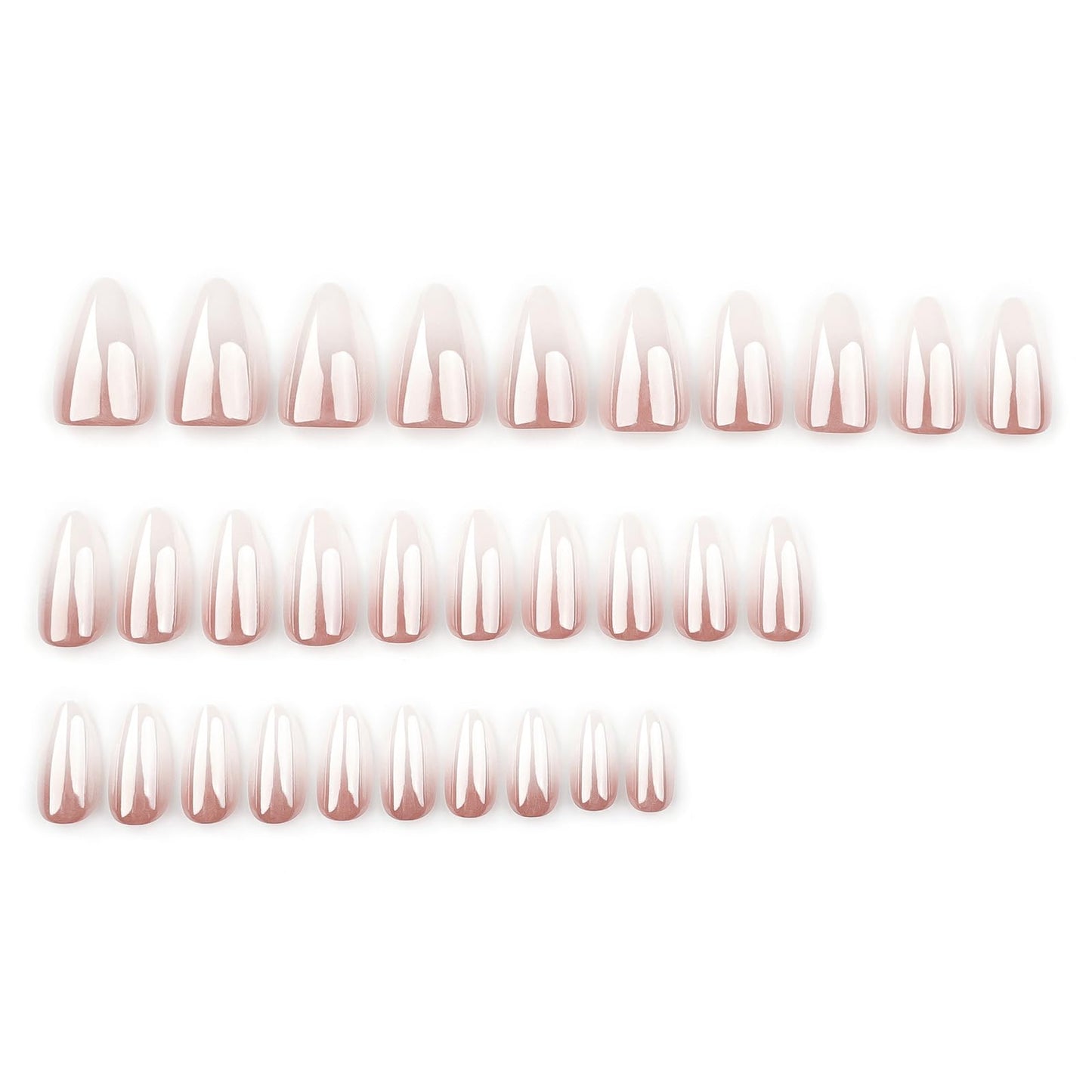 Medium Almond Press on Nails With Gradient Nude Pink White Designs Fake Nails Press ons Acrylic Nails False Glossy Artificial Full Cover Stick on Nails for Women Girls 24 Pcs
