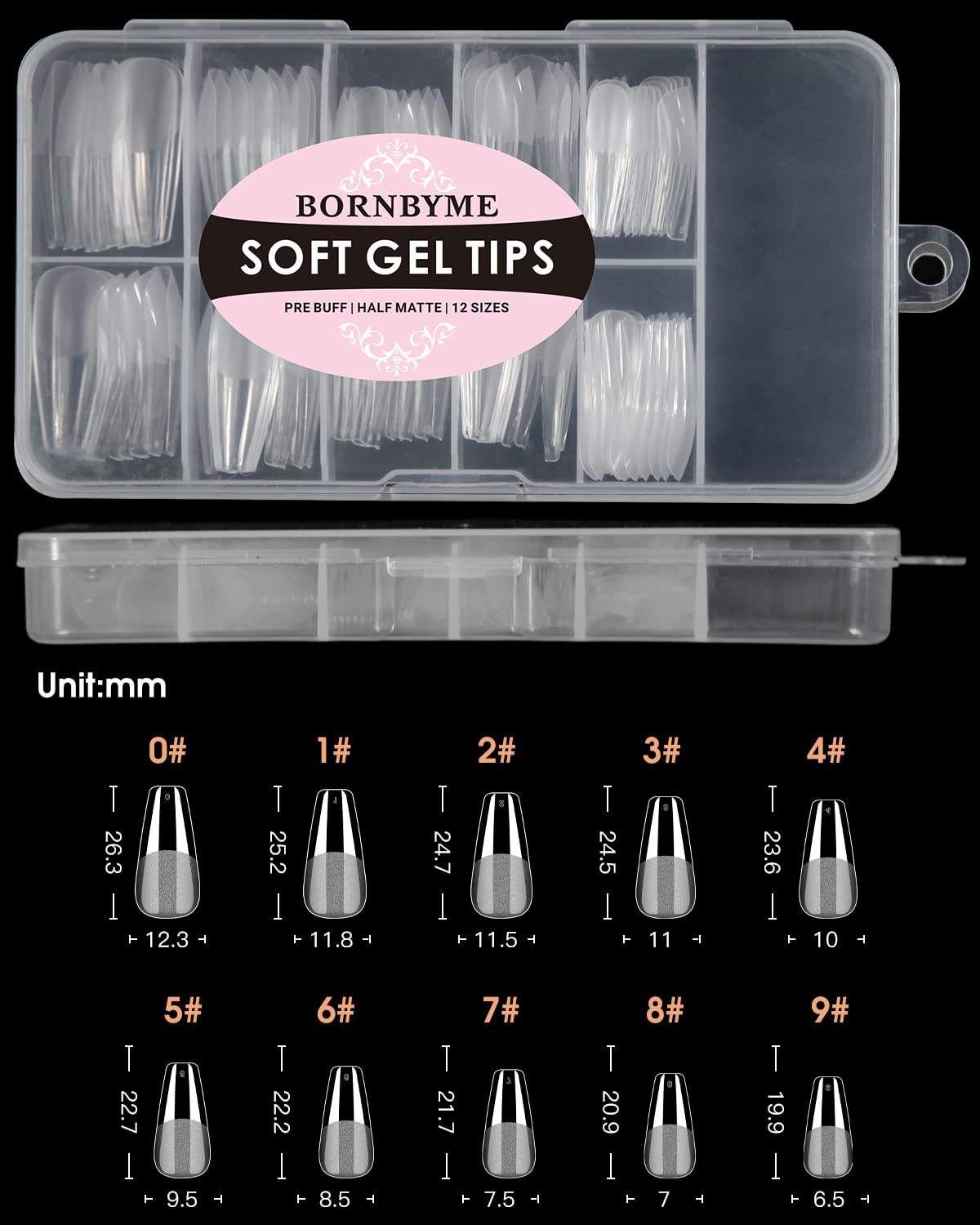 Soft Gel Nail Tips Medium Coffin, 120PCS Pre Buff Full Cover Nail Extenison Tips Half Matte Gel X Nail Tips BORNBYME