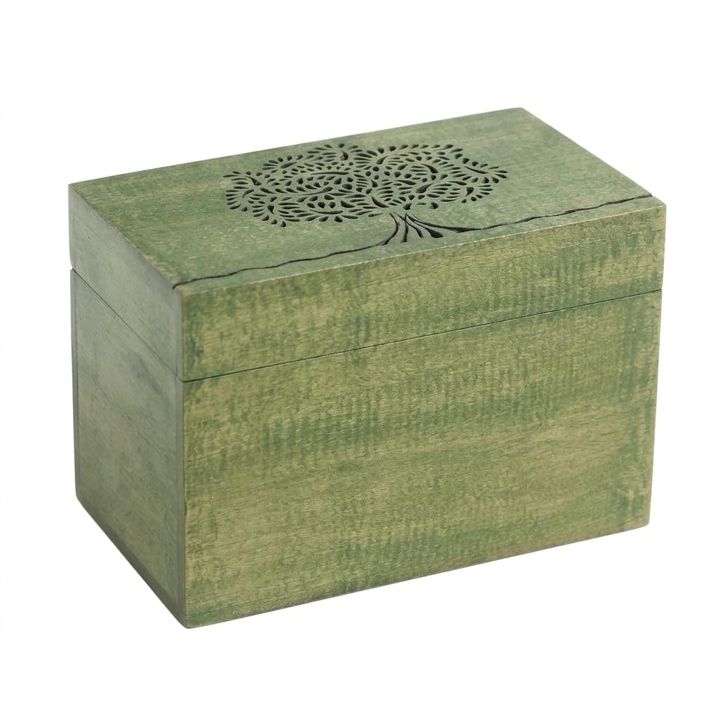 STORE INDYA Wooden Tea Storage Box Compact Organizer Handcrafted with Embossed Tree of Life Design