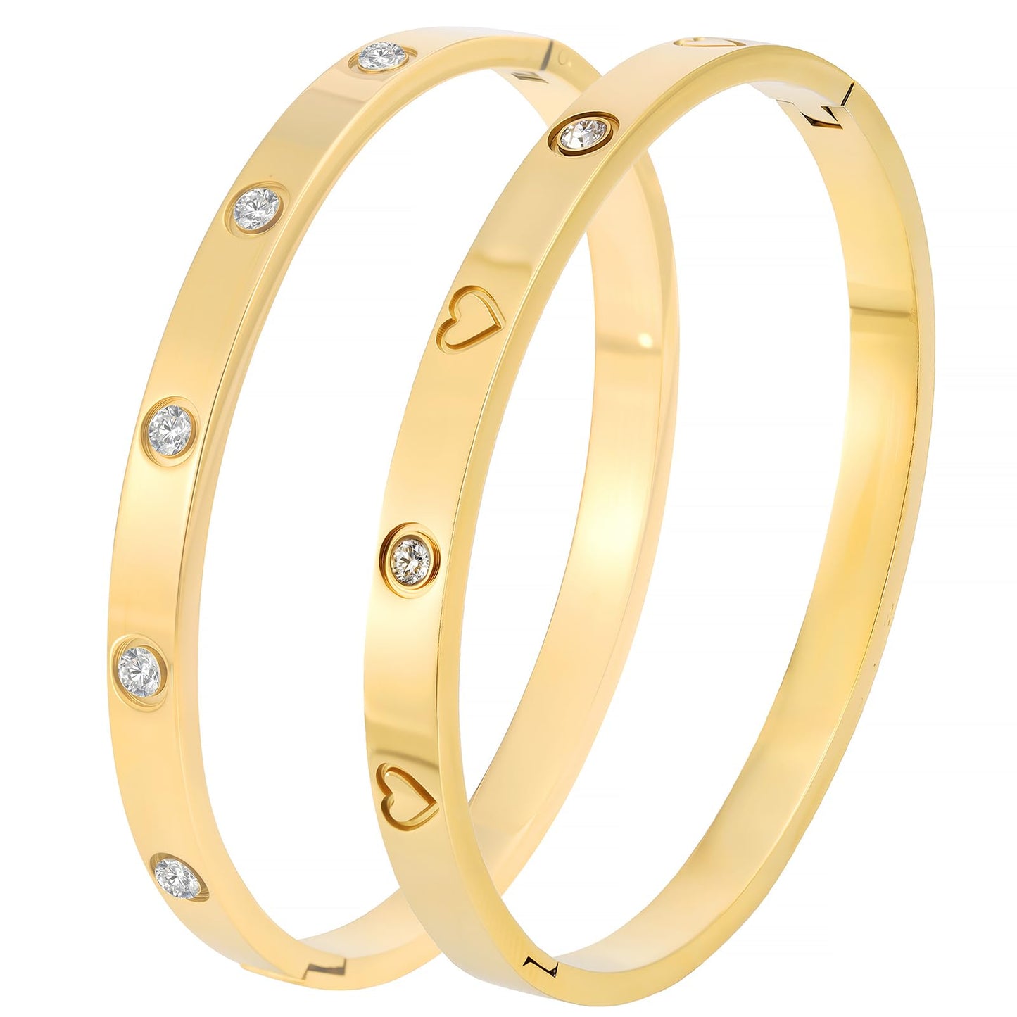 Camhanno 18K Gold Plated Stainless Steel Cuff Bracelet & Love Friendship Screw Bangle Bracelet Set for Women with Gift Box (2Pcs Gold Set Style 4)