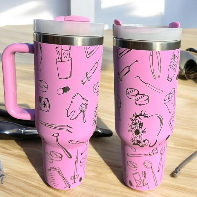Silva Lining Dental Hygienist Tumbler - 40oz Tooth Tumbler & Water Bottle Gift for Dentists & Hygienists - Office Gift (Purple)