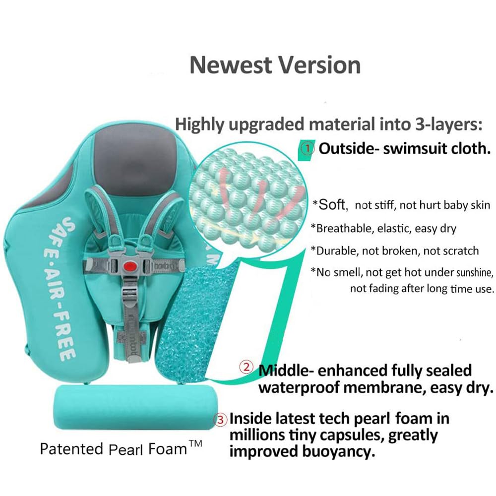 Mambobaby Float with Canopy and Tail New Upgraded Non-Inflatable Baby Pool Float Mambo Float Swim Trainer Solid Infant Swim Float Adjustable Pearl Foam Baby Swim Ring