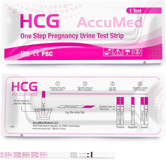 AccuMed Pregnancy (HCG) Test Strips Kit, Clear and Accurate Results, 99% Accurate, 50 Count