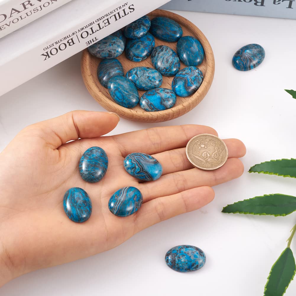 Fashewelry 20Pcs Natural Oval Blue Ripple Jasper Flat back Gemstone Cabochons 25x18mm Healing Chakra Crystal Stone Bead Cab Covers No Hole for Jewelry Craft Making