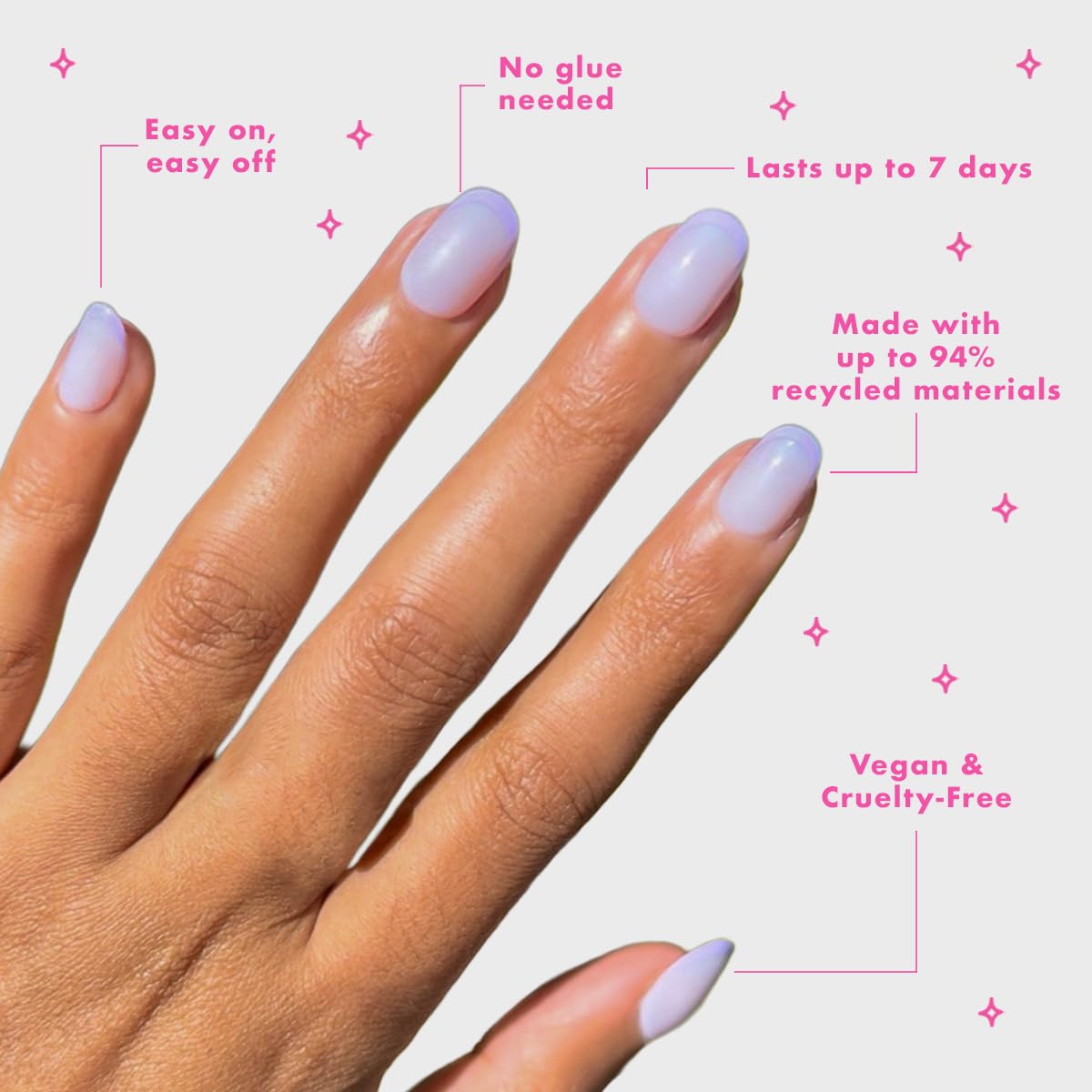 Olive & June Classic Super Stick Mani Press On Nails | No Glue Needed | 32 Tab Nails 16 Sizes | Non-Toxic Tabs Easy On-Off Non-Damaging | 7-Day Wear | Extra Short, Round | Tonal Lavender French