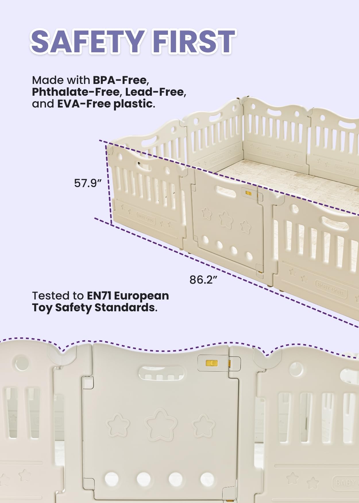 Baby Care Play Mat Funzone Play Pen - Extra Large Baby Play Yard - Play Pen for Baby - Safe with Double Locking (Fog Grey, Full Set)